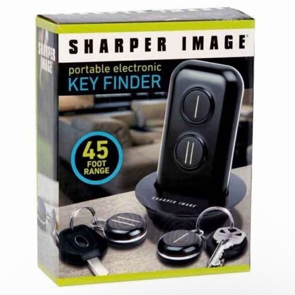NEW Sharper Image Portable Electronic Key Finder Two (2) Fobs 45' Range Wireless